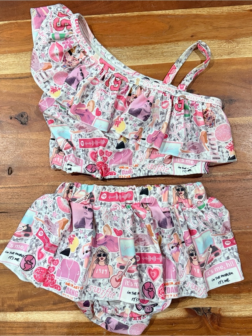 Swiftie Patterned Ruffle Two-Piece swim Set - Picture 1 of 5